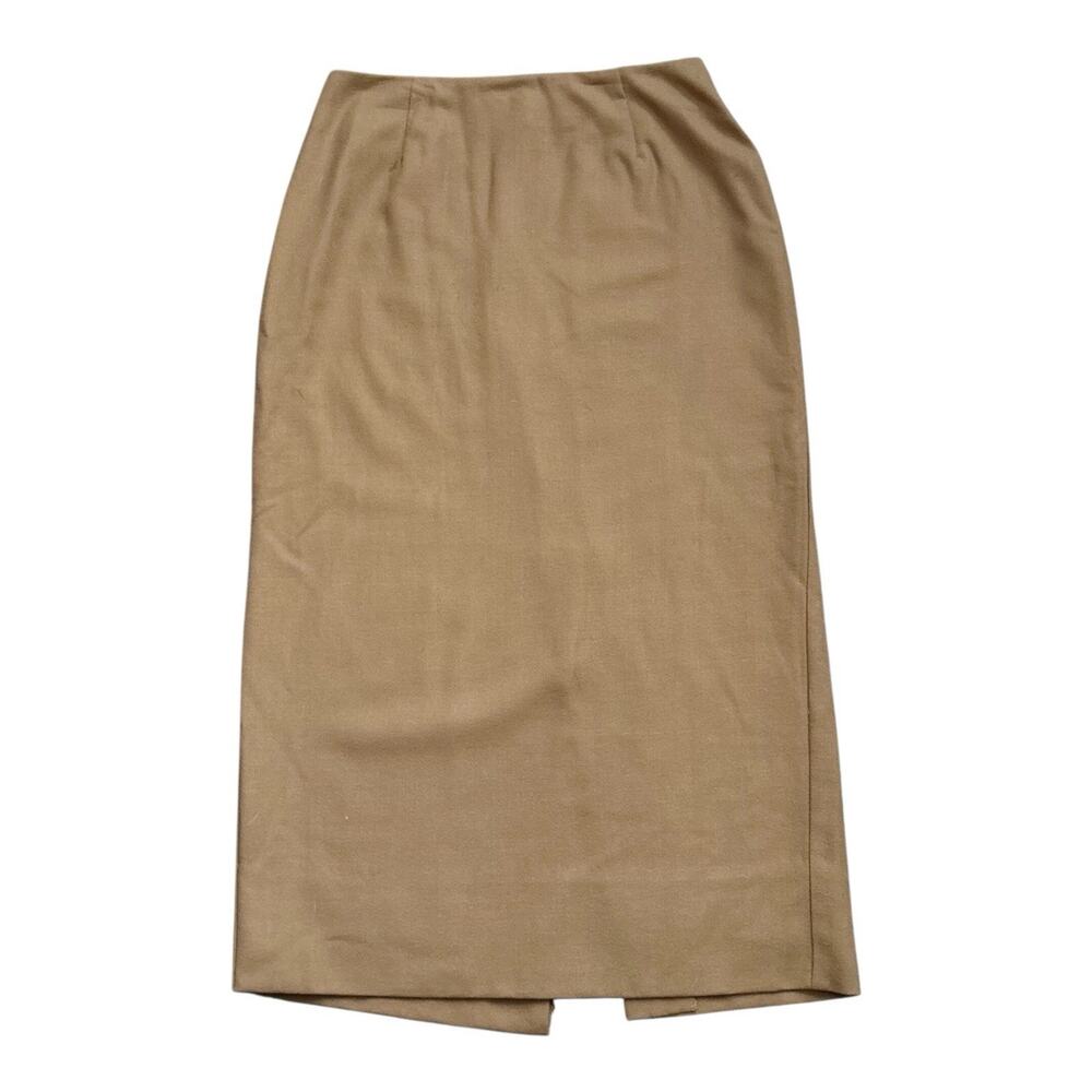 Vintage Parisian Signature Tan Wool Pencil Midi Skirt Womens Size 10 Lined